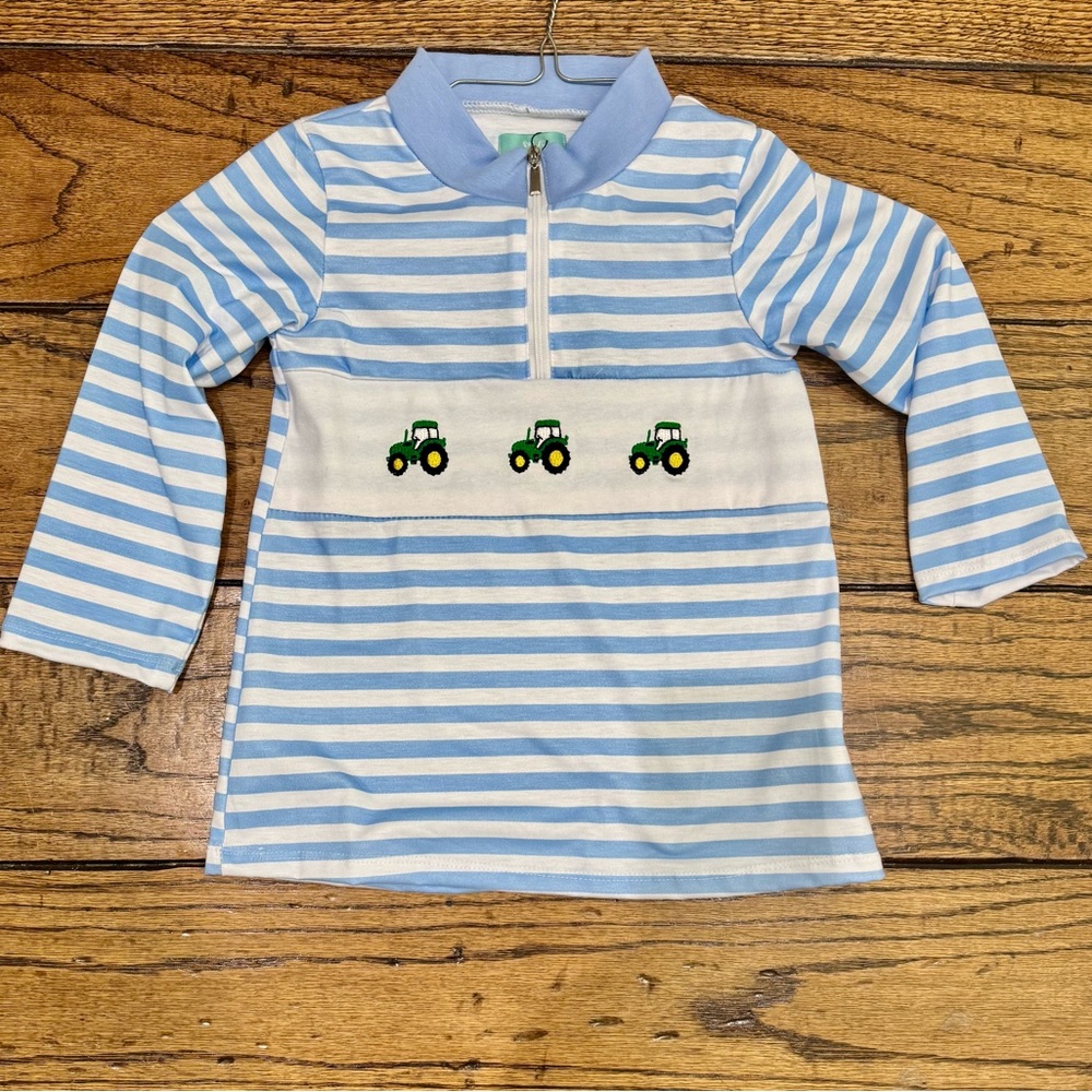 Boys Southern Sass 1/4 pullover Embroidered w/ JohnDeerGreen Tractors Size 5-6T